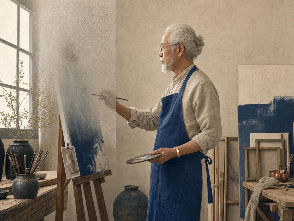 A painter rebuilding a canvas half-dissolved into fog