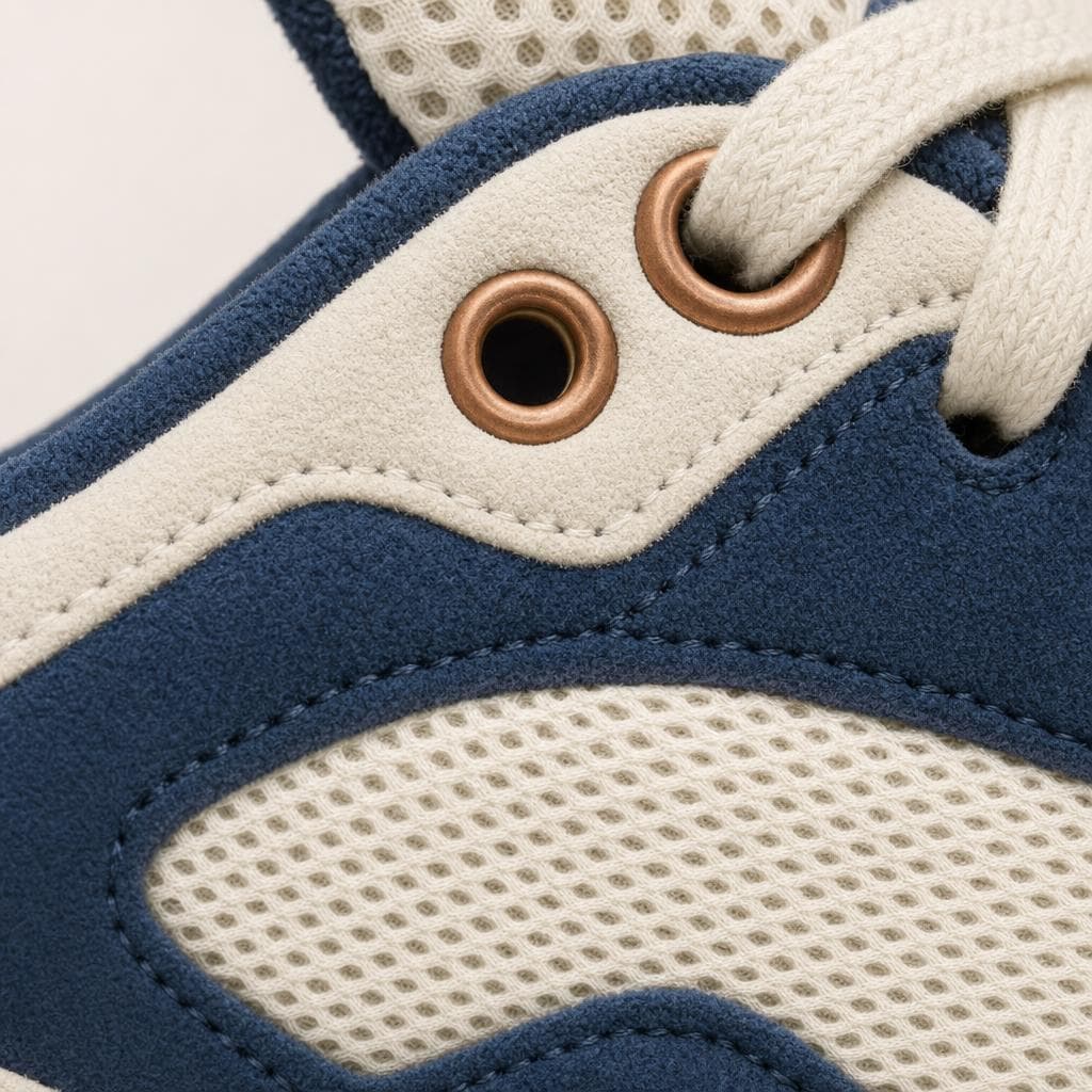 KIVO sneaker, macro of eyelets and stitching
