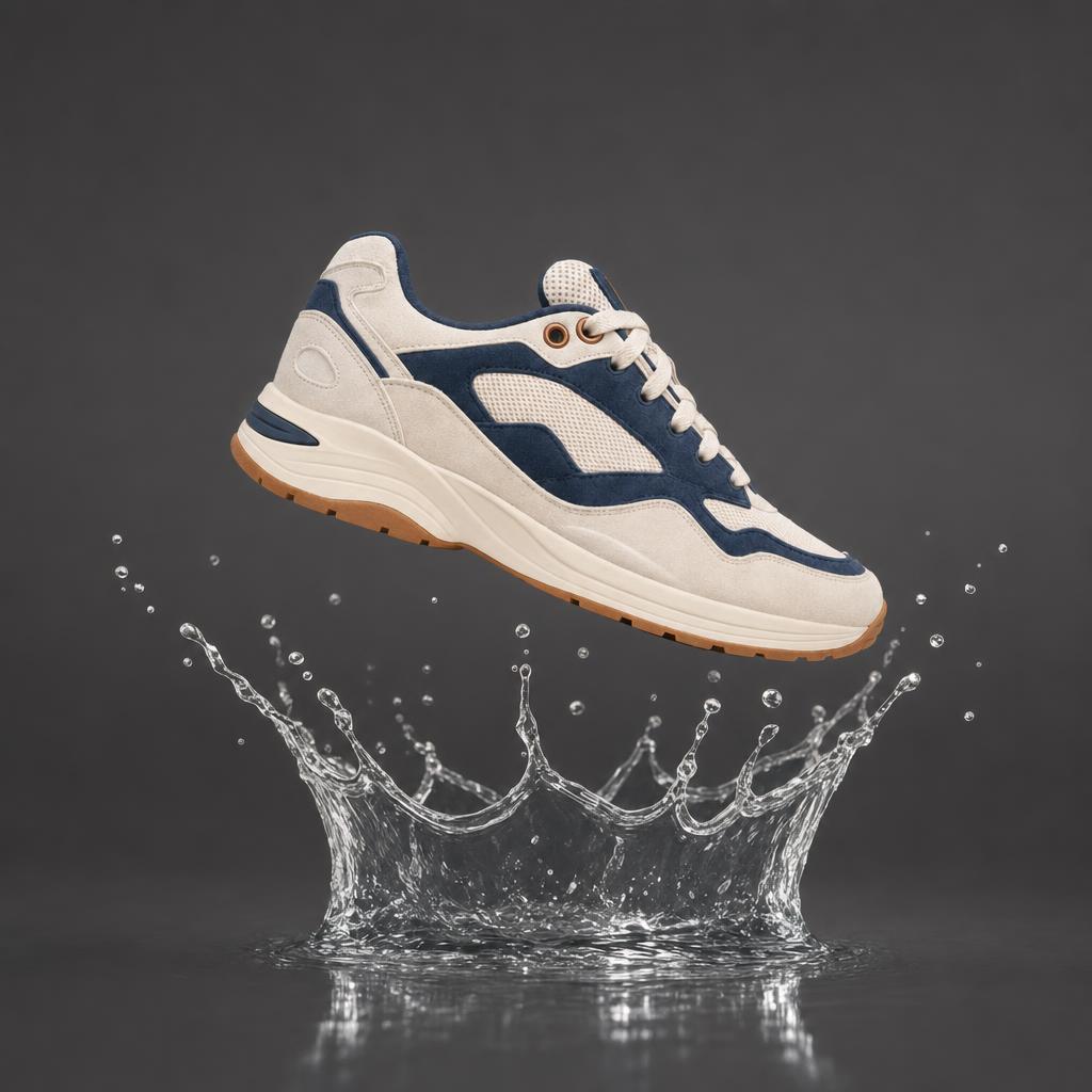 KIVO sneaker floating over a splash of water, studio ad shot